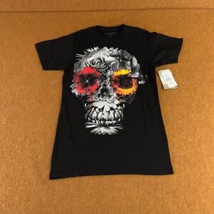 Rogue State Mens Size Small Black Floral Skull Graphic Short Sleeve T-Shirt NWT